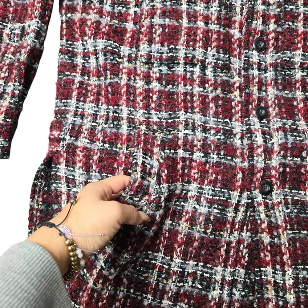 Faith Connexion Red Wool Tweed‎ Shirt Jacket Size: S